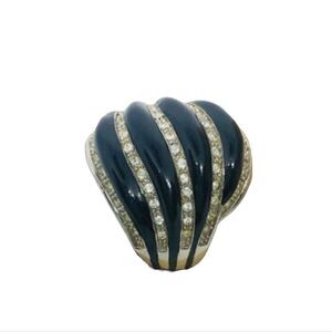 🐢 Large Kiam Family Costume Jewelry Ring Black Enamel Rhinestones Size 8